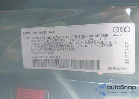 2025 Audi A5 Sportback Premium Plus 45 Tfsi S Line Quattro S Tronic из США, поврежденный, VIN WAUFACF50SA012221